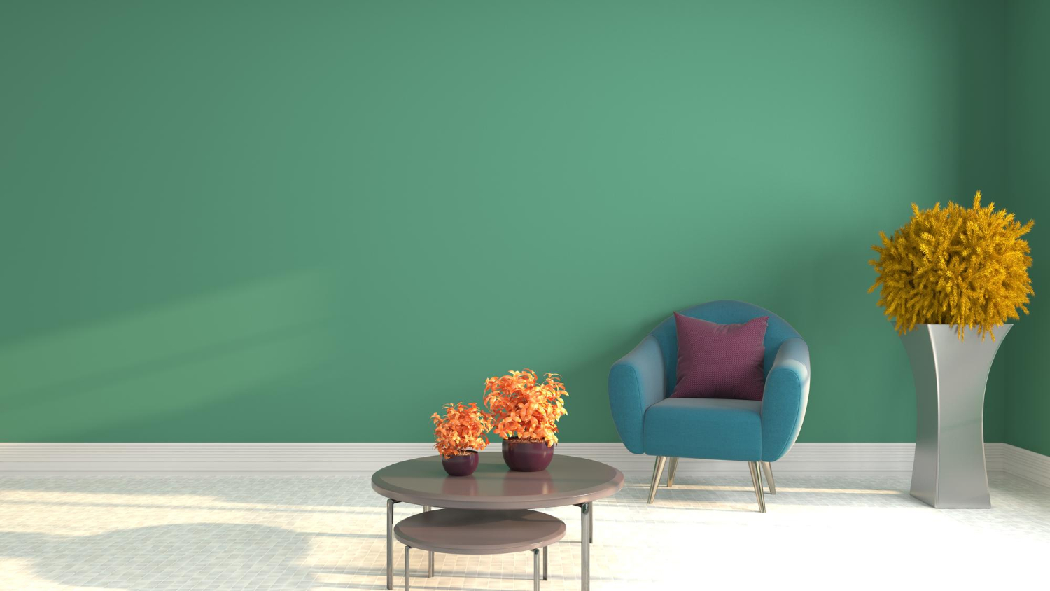 Illustration de l'intérieur du salon peint en vert